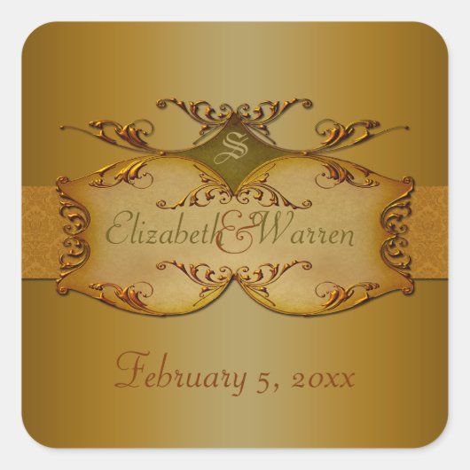 Bronze Scrolls Wedding Sticker (Vorderseite)