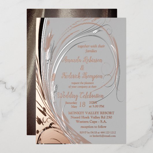 Bronze Silver & Black abstrakt Folieneinladung (Vorderseite/Rückseite)