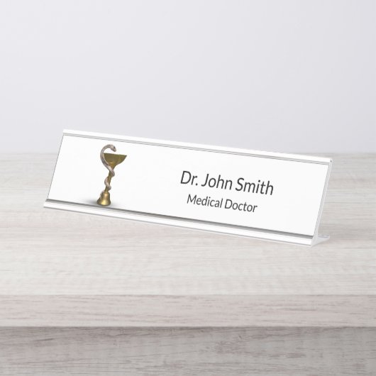 Bronze Snake Bowl Hygieia Weiße Medizin Caduceus Schreibtischnamensplakette (Vorderseite )