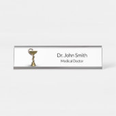 Bronze Snake Bowl Hygieia Weiße Medizin Caduceus Schreibtischnamensplakette (Vorderseite )