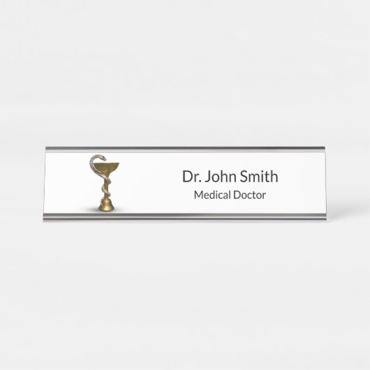 Bronze Snake Bowl Hygieia Weiße Medizin Caduceus Schreibtischnamensplakette (Vorderseite )