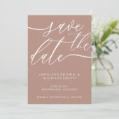 Bronze Soft Wedding Custom Foto Calligraphy Save The Date (Stehend Vorderseite)