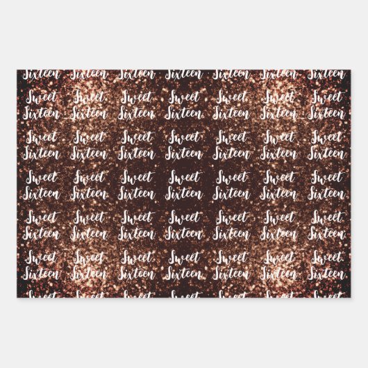 Bronze sparkles Sweet 16 elegant script pattern Geschenkpapier Set (Vorderseite 3)
