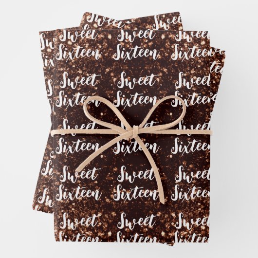 Bronze sparkles Sweet 16 elegant script pattern Geschenkpapier Set (Beispiel)