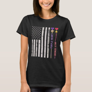 Bronze Star Lila Heart Medaille Award US Flag Vete T-Shirt