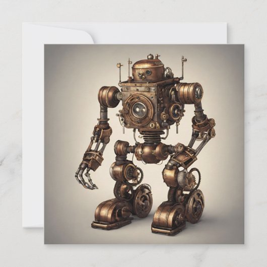 Bronze-Steampunk-Roboterskulptur Einladung (Vorderseite)