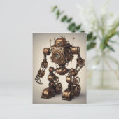 Bronze-Steampunk-Roboterskulptur Postkarte (Stehend Vorderseite)