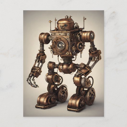 Bronze-Steampunk-Roboterskulptur Postkarte (Vorderseite)