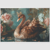 Bronze Swan mit Crown and Pink Florals Decoupage Seidenpapier (Vorderseite)