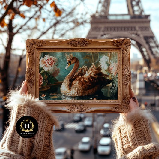 Bronze Swan mit Crown and Pink Florals Decoupage Seidenpapier