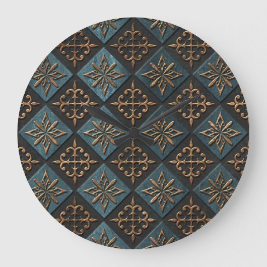 Bronze Textur mit Schnitzmuster. Große Wanduhr (Vorderseite)