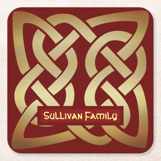 Bronze Tone Celtic Knot Rechteckiger Pappuntersetzer (Vorderseite)