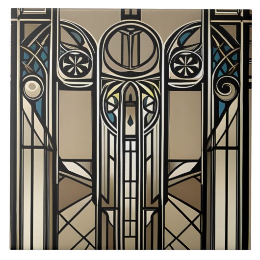 Bronze Tone und Blue Art Deco Geometric Fliese (Vorderseite)