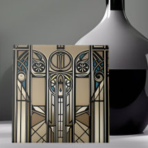 Bronze Tone und Blue Art Deco Geometric