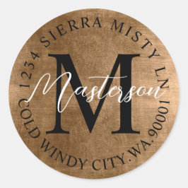 Bronze Tones Elegante Rücksendeadresse Monogram Runder Aufkleber