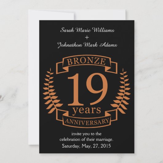 Bronze traditionellen Hochzeitstag 19 Jahre Einladung (Vorderseite)