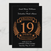 Bronze traditionellen Hochzeitstag 19 Jahre Einladung (Vorne/Hinten)
