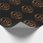 Bronze traditionellen Hochzeitstag 19 Jahre Geschenkpapier<br><div class="desc">Ein Design, um 19 Jahre Ehe zu feiern. Dieses Design hat ein bronzefarbenes Lorbeerdesign auf einem schwarzen Hintergrund. Bronze ist das traditionelle Geschenk für diesen Anlass. Der Text liest Bronze 19 Jahre Jubiläum. Ein romantisches Design, um Ihr 19. Jahr der Ehe zu feiern. Wenn Sie Hilfe bei der Anpassung dieses...</div>
