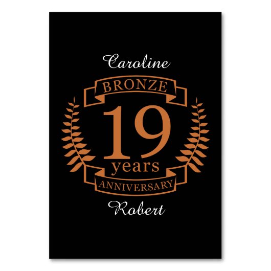 Bronze traditionellen Hochzeitstag 19 Jahre Tischnummer (Vorderseite)