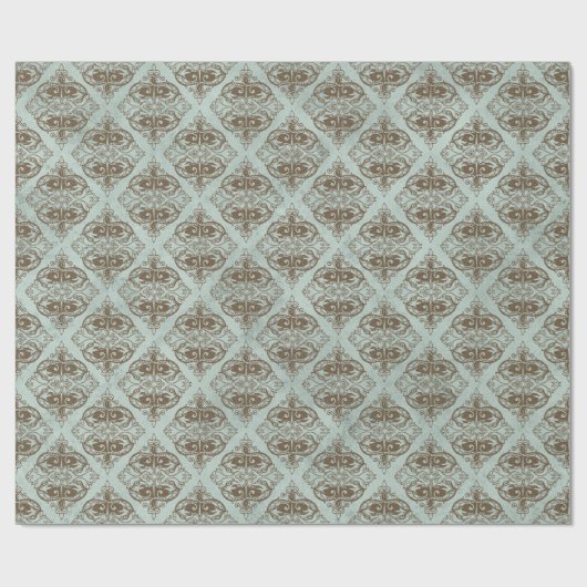 Bronze und Aqua Vintag Damask Geschenkpapier (Flach)