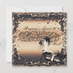 Bronze- und Creme-Maske Eleganter Ballparty Einladung