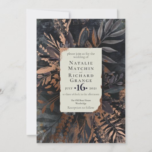 Bronze und Slate Moody Bouquet Wedding, Einladung (Vorderseite)