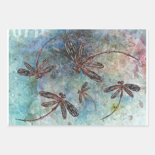 Bronze-verzauberte Libellen auf dem magischen Himm Geschenkpapier Set (Vorderseite 2)