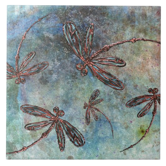 Bronze-verzauberte Libellen auf einem magischen St Fliese (Vorderseite)