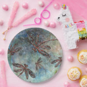 Bronze-verzauberte Libellen auf einem Sternenhimme Pappteller (Party)