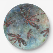 Bronze-verzauberte Libellen auf einem Sternenhimme Pappteller (Vorderseite)