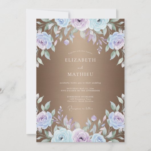 Bronzeblaue Hochzeit bemalt Einladung (Vorderseite)