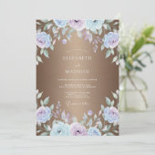 Bronzeblaue Hochzeit bemalt Einladung (Stehend Vorderseite)