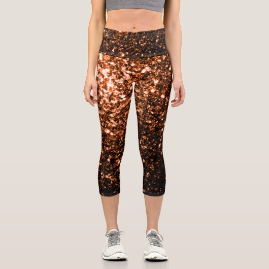 Bronzebraun-Imitat aus Kupfer Glitzer Glitzern Capri Leggings (Vorderseite)