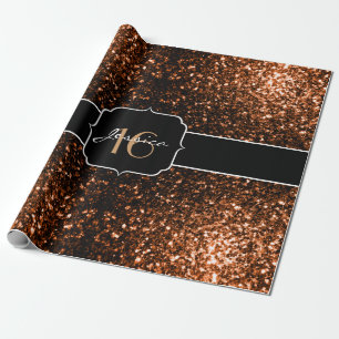 Bronzebraun-Imitate aus Kupfer Glitzern Sweet 16 Geschenkpapier