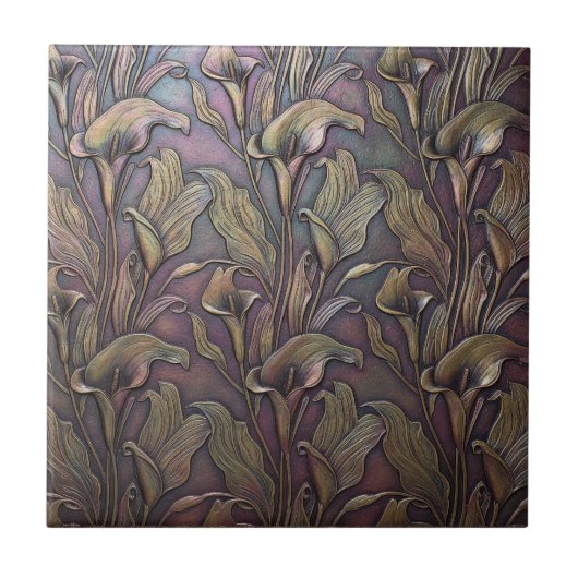 Bronzed Calla Lily Art Nouveau ID1226 Fliese (Vorderseite)