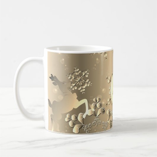 Bronzy Monogram Holiday Snowflakes und Rentier Kaffeetasse (Links)