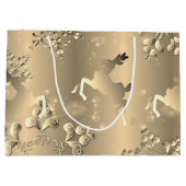 Bronzy Rentier und Schneeflocken Groß Große Geschenktüte (Rückseite)