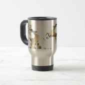 Bronzy Rentier und Schneeflocken Name Travel Mug Reisebecher (Vorderseite Links)