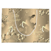 Bronzy Rentier und Snowflakes Ihre Gruß groß Große Geschenktüte (Rückseite)