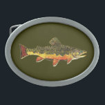 Brook Trout Fischmalerei Ovale Gürtelschnalle<br><div class="desc">BROOK TROUT ZEIGEN. Nur der Fisch, der ganze Fisch und nichts als der Fisch. Dieses Design hat die wilde östlichen Bachforelle, salvelinus fontinalis fontinalis, in reichen Farben und schönen Musterung, genau wie die Natur es gemalt. Die Kunst stammt aus einem originalen Aquarellmalerei von Mr. Trout Whiskers. Für diejenigen, die Liebe...</div>