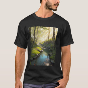 Brook Wald Baum Felsen Sonnenlicht Moos Gras Wasse T-Shirt