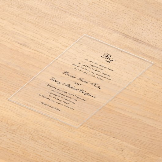 Brooke Classic Script Monogram Elegant Wedding Acryleinladungen (Ablage )