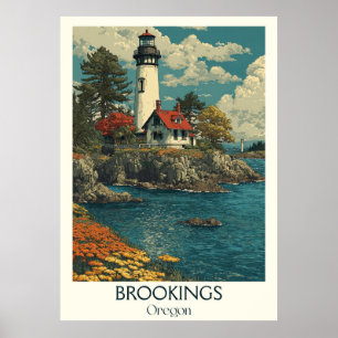 Brookings Oregon Vintages Leuchtturm Küstenlinie Poster