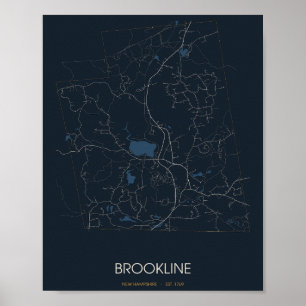 Brookline New Hampshire Straßenkarte Poster (Nacht