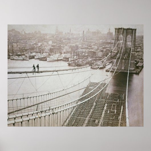 Brooklyn Bridge Bau Früh Manhattan Poster (Vorne)