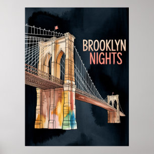 Brooklyn Bridge bei Nacht in DUMBO Poster