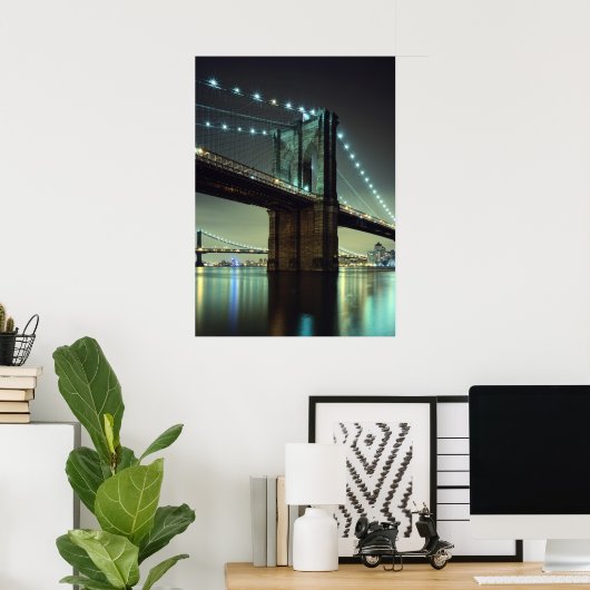 Brooklyn Bridge bei Nacht Manhattan Bridge Poster (Heimbüro)