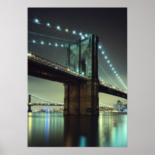 Brooklyn Bridge bei Nacht Manhattan Bridge Poster