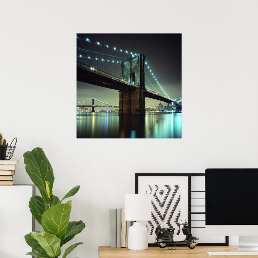 Brooklyn Bridge bei Nacht Manhattan Bridge Poster (Heimbüro)