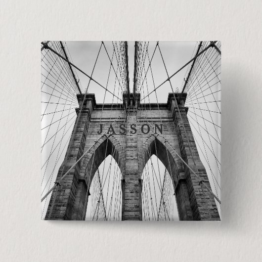 Brooklyn Bridge Black & White Foto Button (Vorderseite)